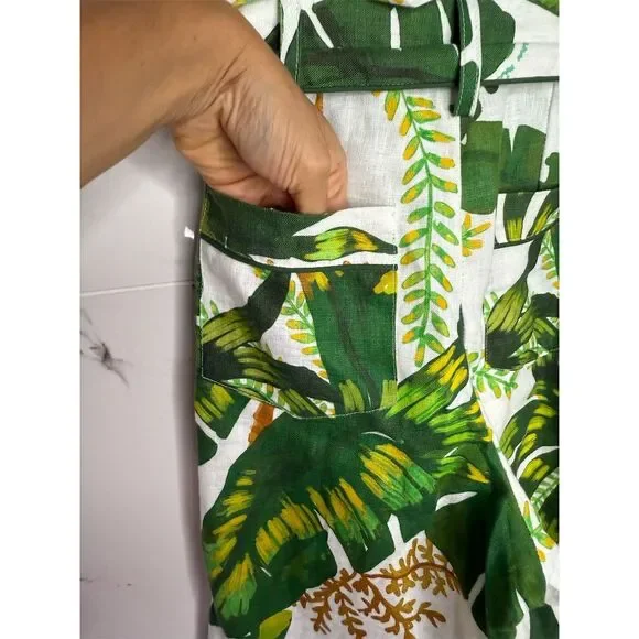 Farm Rio XXS Green white Tropical Leaf Print Jumpsuit Linen Resort Anthropologie - Picture 8 of 16